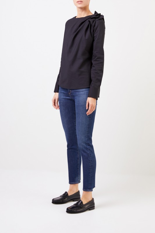 Louis and Mia Baumwollbluse mit Raffung Schwarz