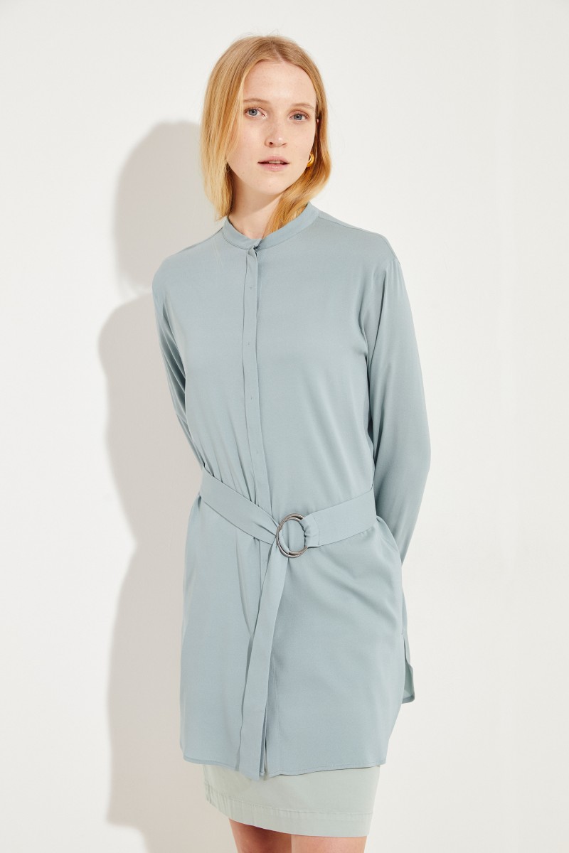 Seiden-Bluse mit Gürtel Salbei