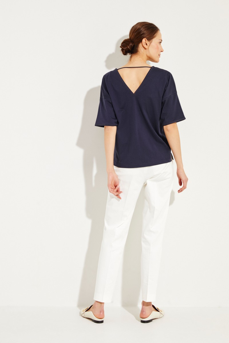 Baumwoll T-Shirt mit Perlen-Details Marineblau