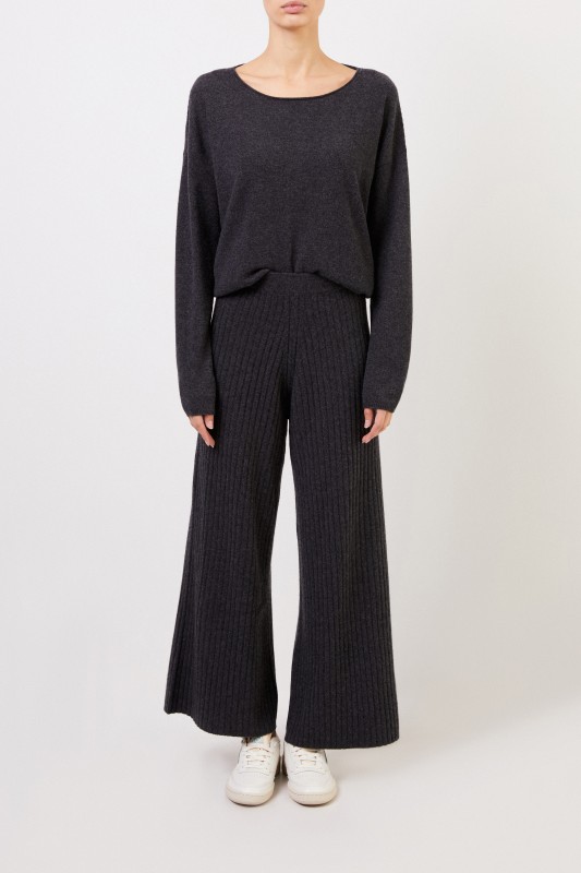 Iris von Arnim Cashmere-Hose 'Cummin' mit weitem Bein Anthrazit