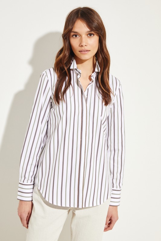 Brunello Cucinelli Gestreifte Bluse mit Perlenverzierung Multi