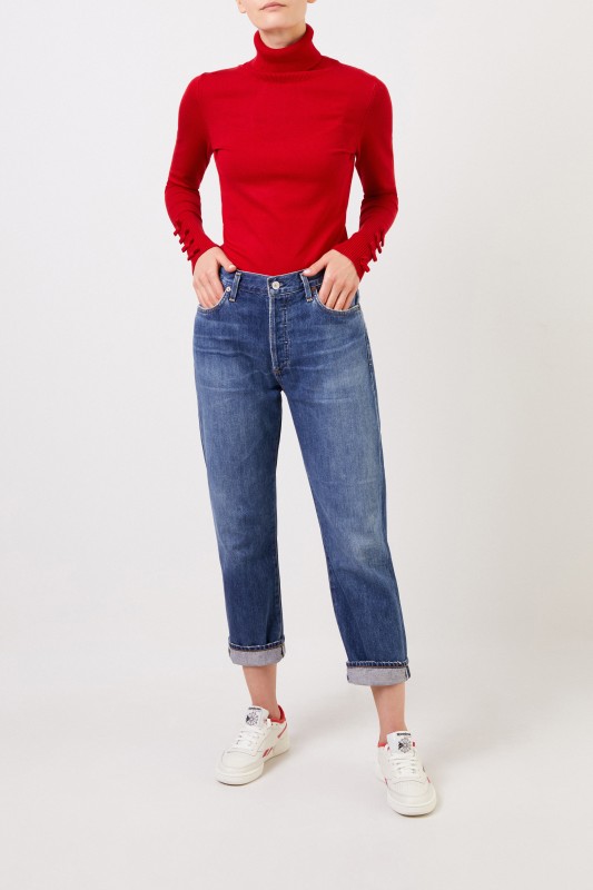Rollkragenpullover mit Schleifen-Detail Rot