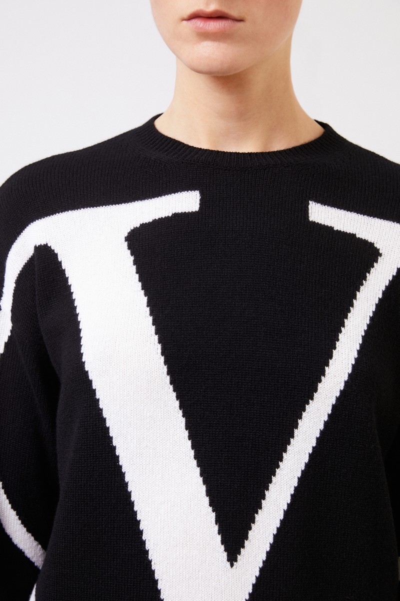 Cashmere-Pullover 'V' Schwarz/Weiß