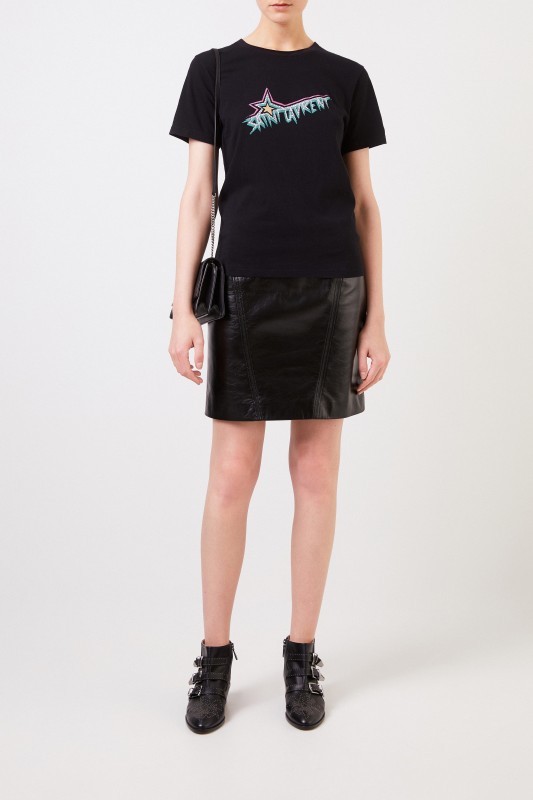 Saint Laurent T-Shirt mit Logoapplikation Schwarz