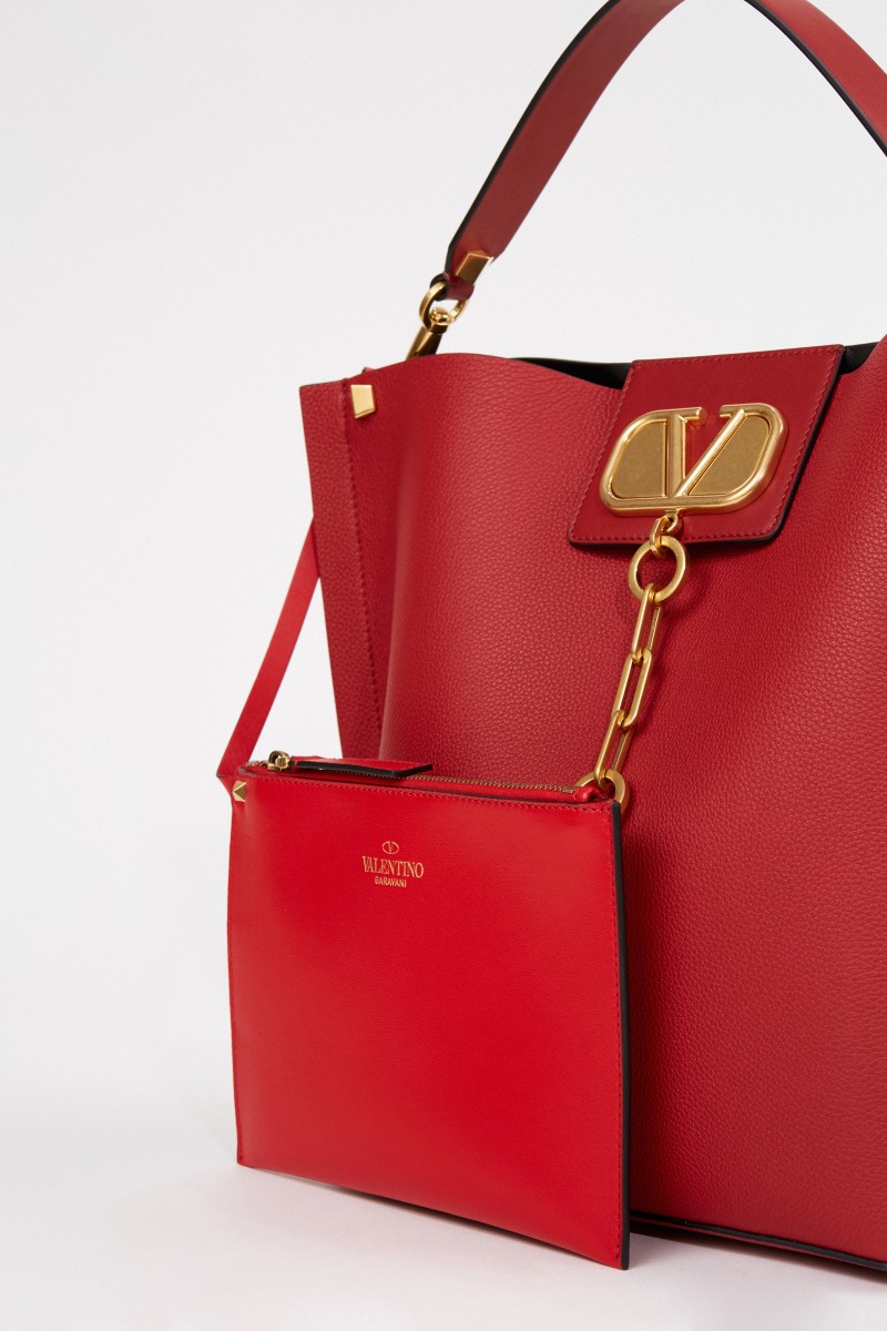 Valentino Leder-Shopper mit Pouchette Rot