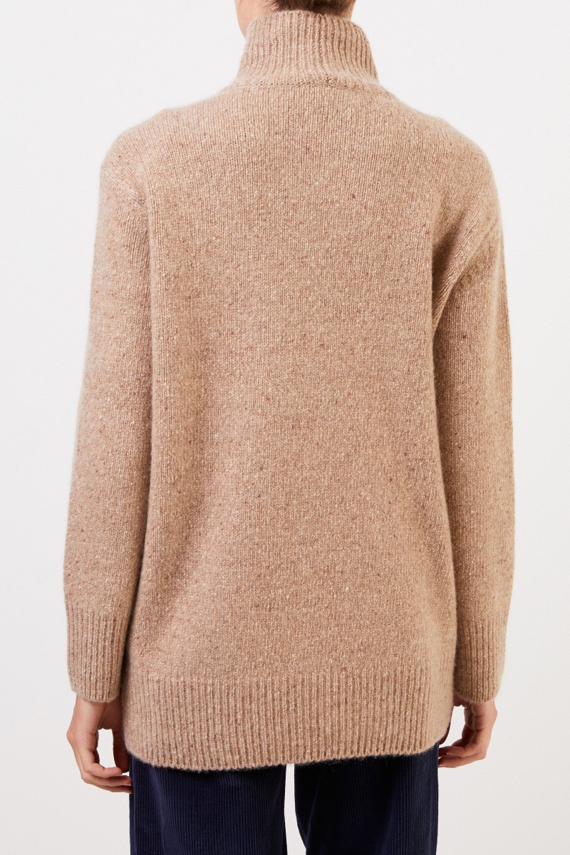 Vince Cashmere-Rollkragenpullover Beige Meliert