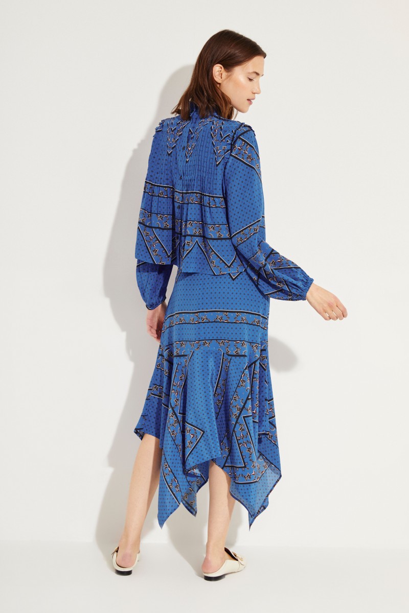 Seiden-Bluse mit Print Blau/Multi