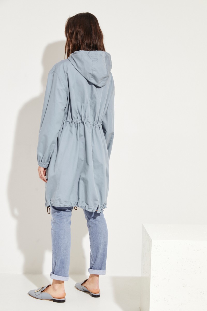 Baumwoll-Seiden-Parka mit Kapuze Blau