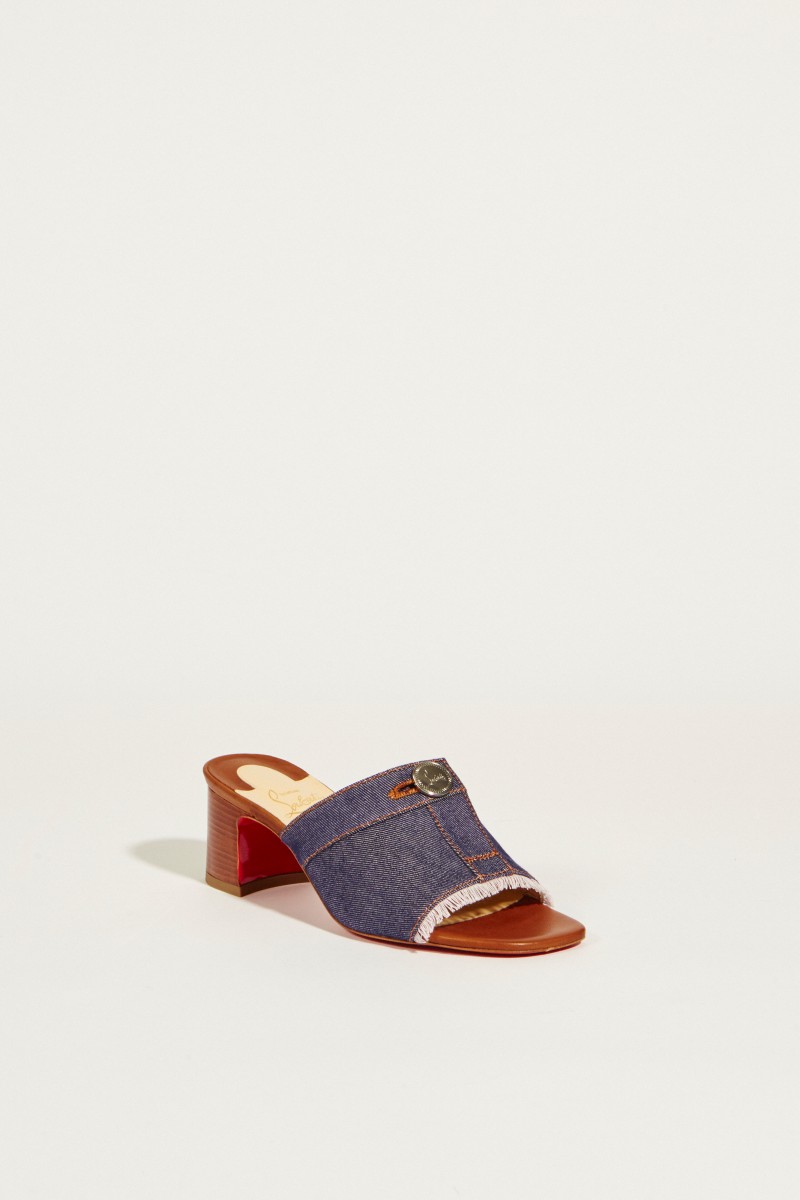 Leder-Mule mit Fransendetails Denimblau