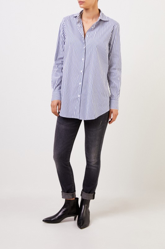 Artigiano Gestreifte Baumwoll-Bluse Blau/Weiß