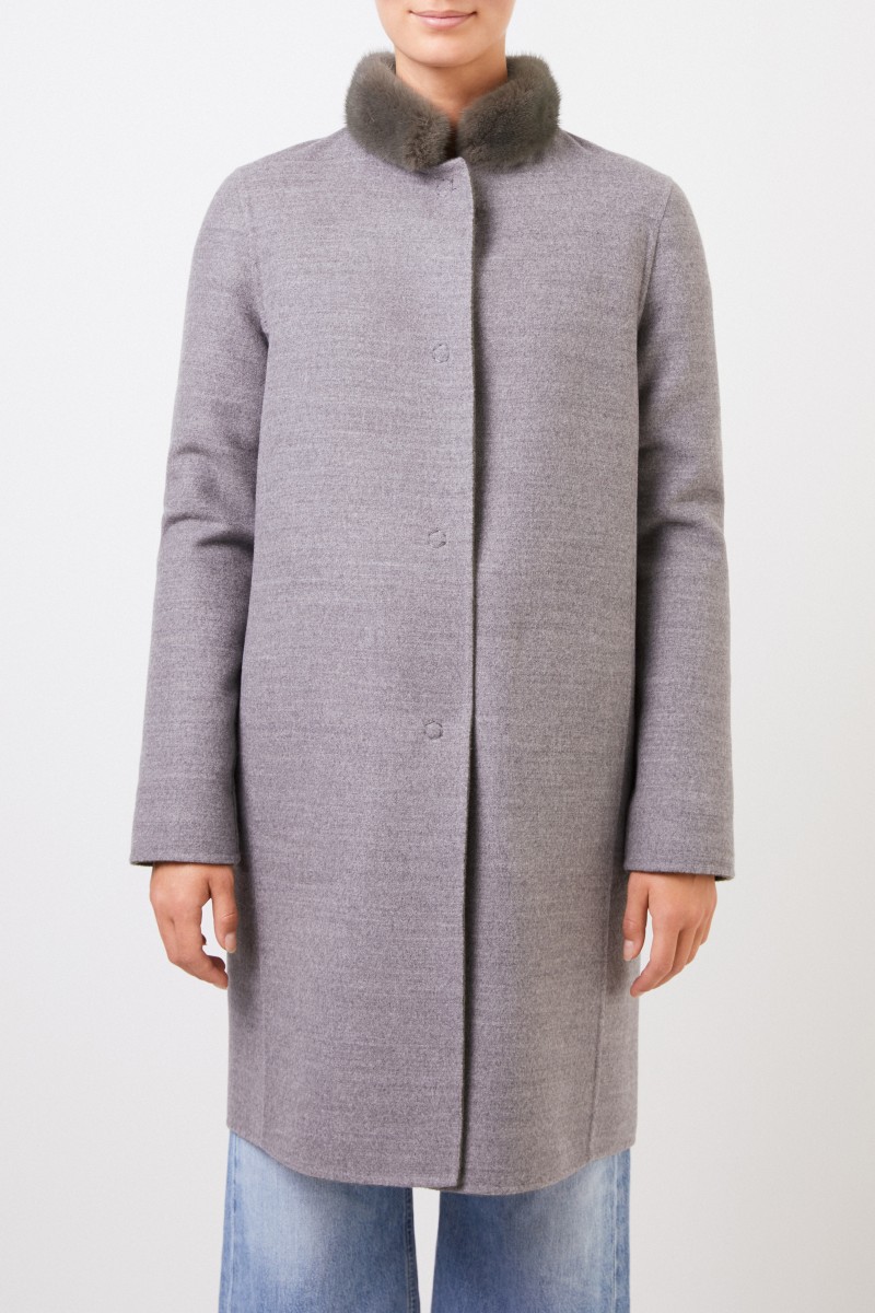 Manzoni 24 Wende-Cashmere-Wollmantel mit Nerzkragen Grün/Grau
