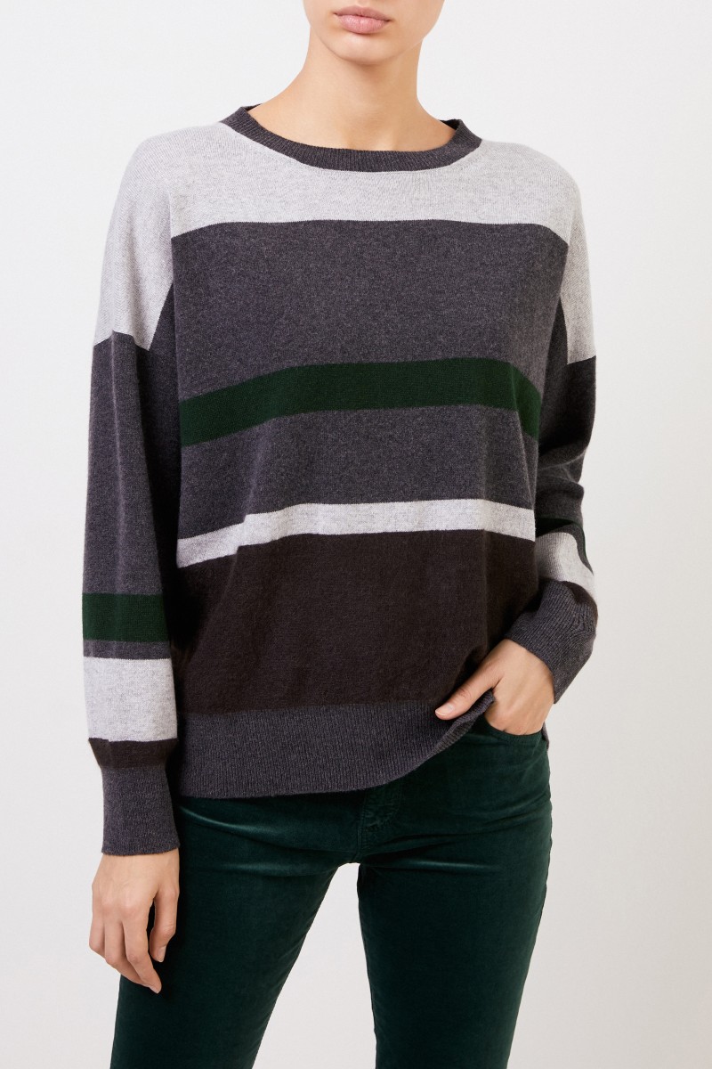 Fabiana Filippi Gestreifter Woll-Seiden-Pullover Grau/Grün