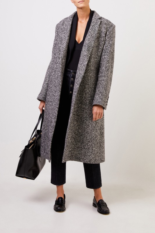 Stella McCartney Langer Woll-Mantel mit Gürtel Schwarz/Grau
