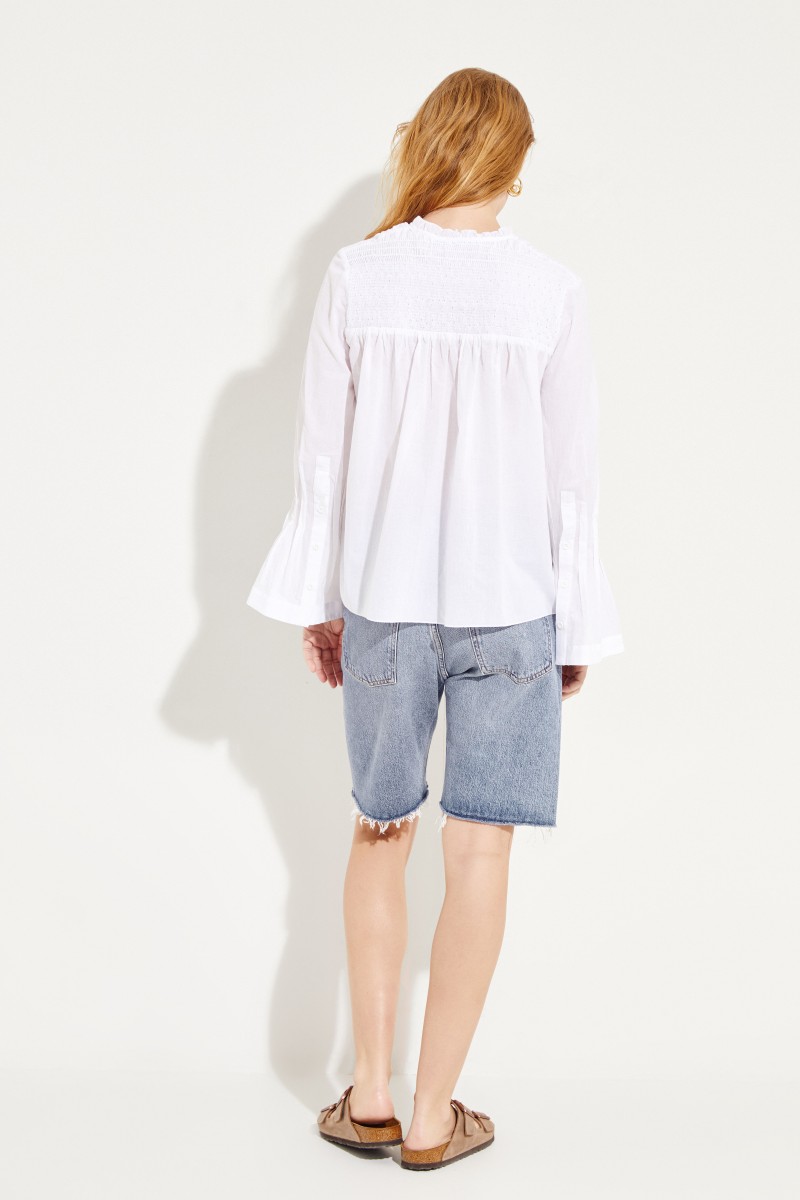 Baumwoll-Bluse mit Glockenärmeln Weiß
