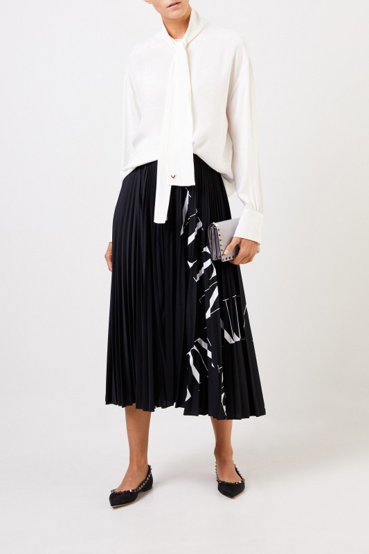 Valentino Midi Plissee-Rock mit Logo Schwarz/Weiß