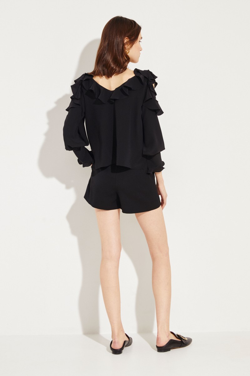 Seiden-Bluse mit Rüschen Schwarz