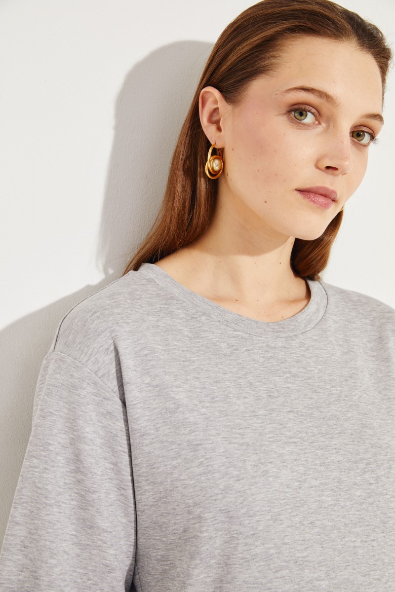 Zweilagiges Baumwoll-Kleid Grau/Weiß