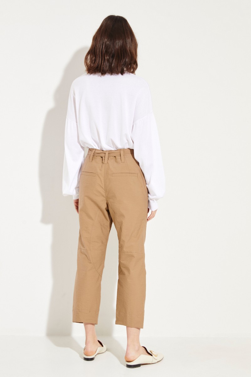 Baumwoll-Hose mit Gürtel Beige