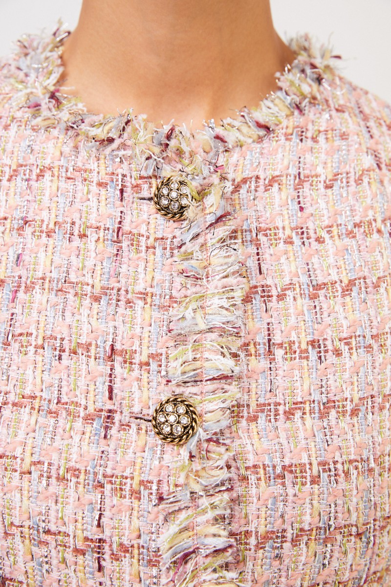 Brock Collection Kurzarm Tweed-Blazer mit Knopfdetails Rosé/Multi