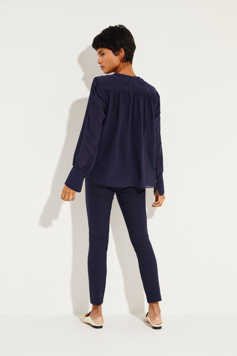 Seiden-Bluse mit Lace-Details Ink Navy