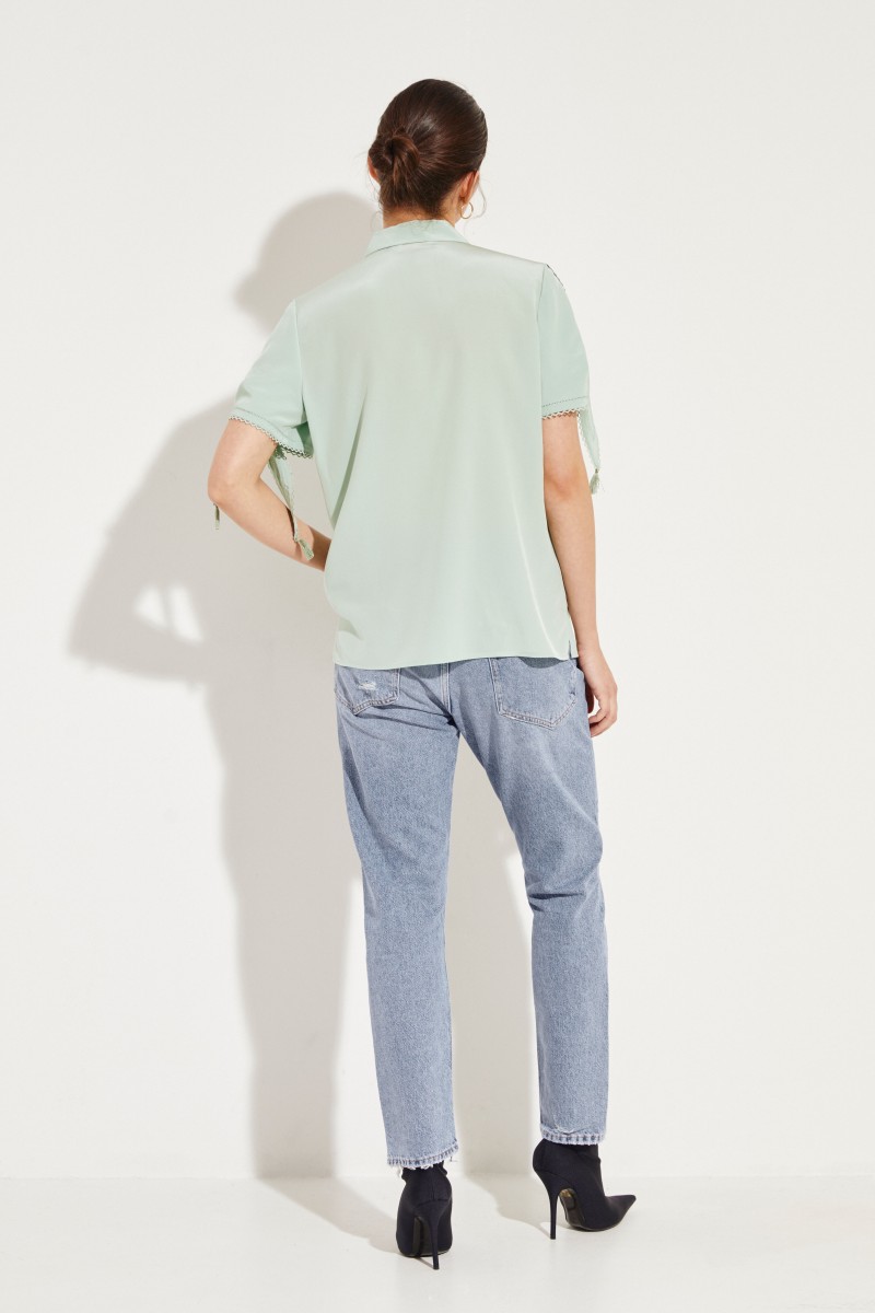Seiden-Bluse mit Stickerei Mint