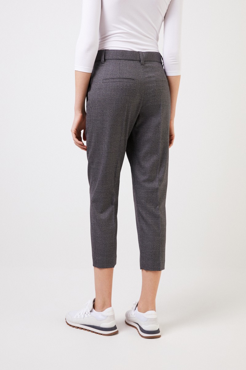 Brunello Cucinelli Woll-Hose mit Glencheckmuster und Gürtel Grau/Multi