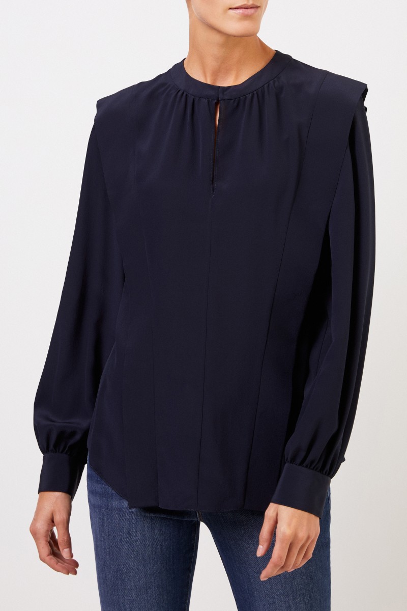 Stella McCartney Seidenbluse mit Schlitz Marineblau
