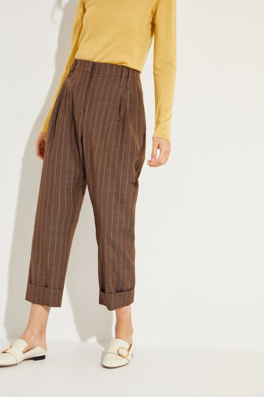 Woll-Hose mit Streifenmuster Braun