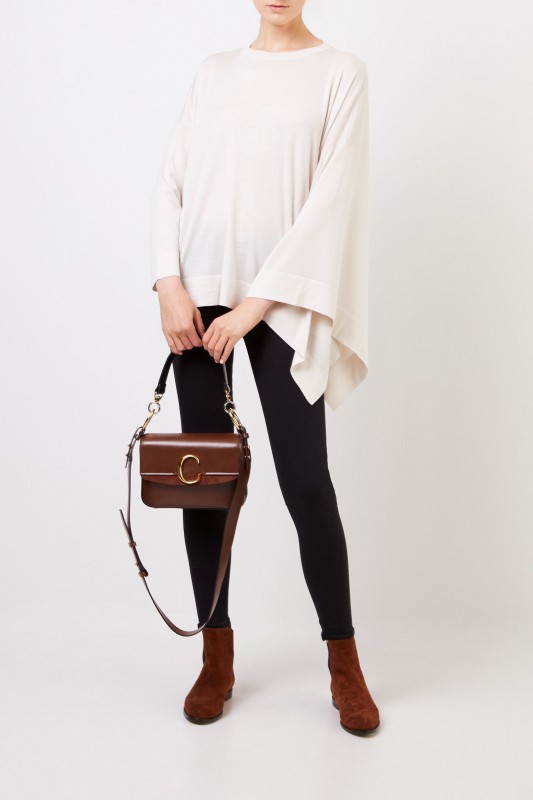 Asymmetrischer Woll-Seiden-Pullover Crème