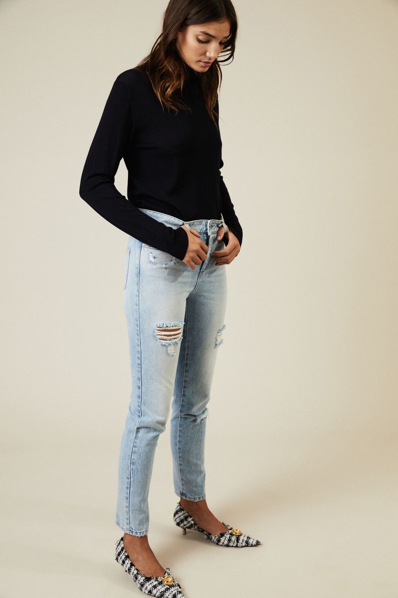 Destroyed High-Waist-Jeans Blau