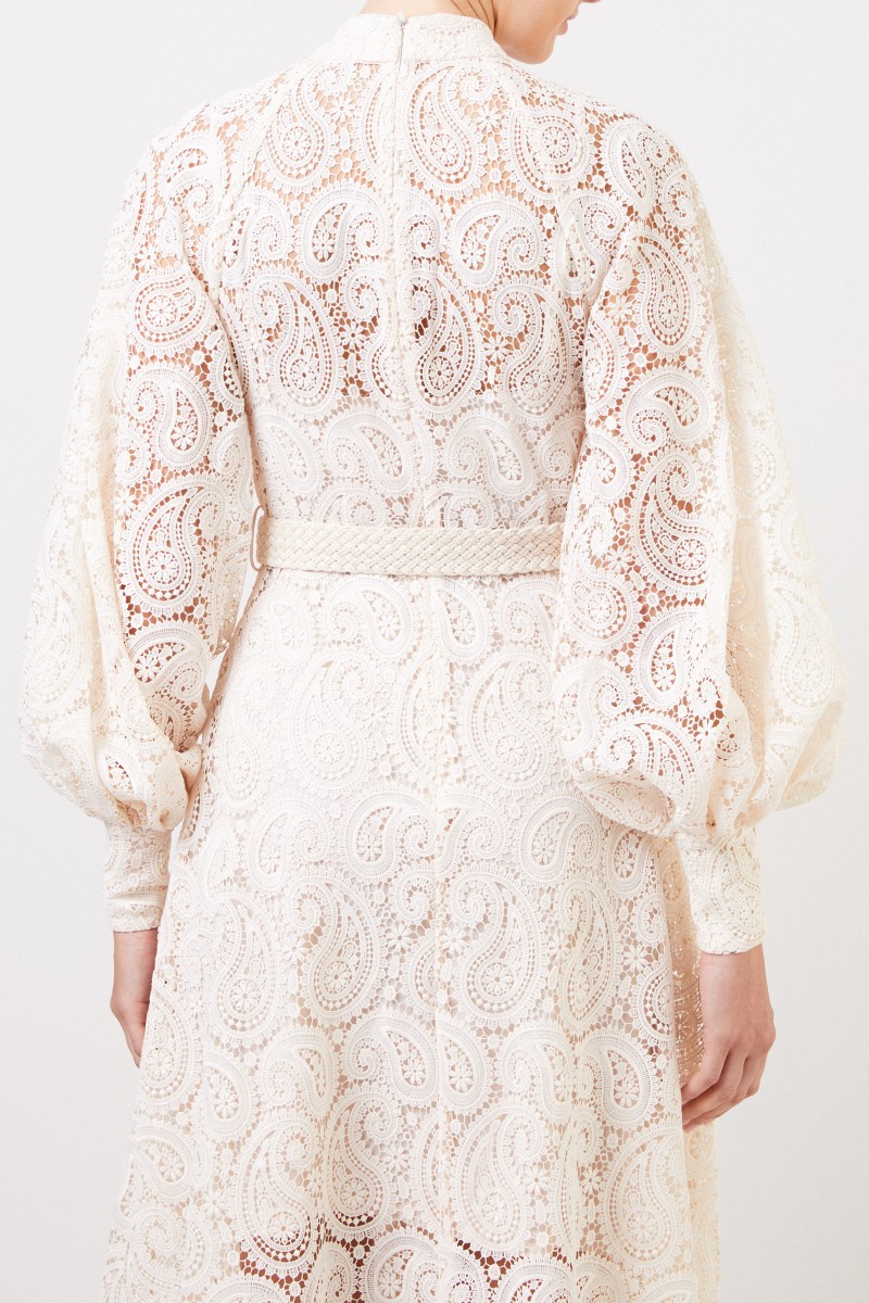 Zimmermann Midi-Spitzenkleid mit Makramee-Gürtel Crème