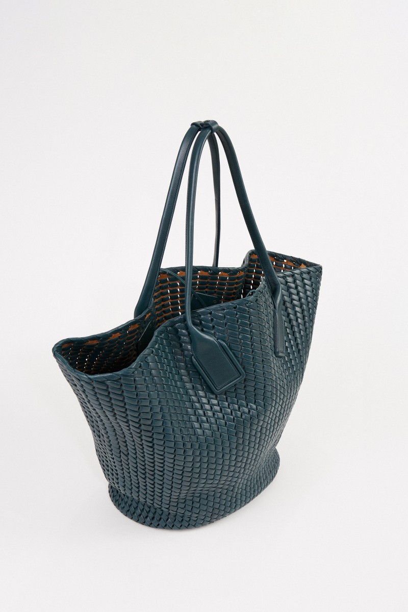 Leder-Shopper 'Basket Tote' aus Intreccio-Netz Petrol