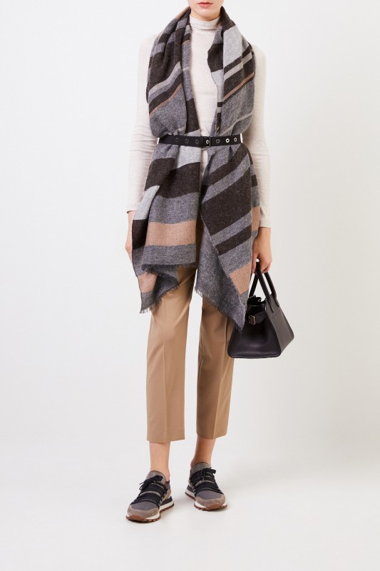 Cashmere-Schal mit Gürtel Grau/Beige