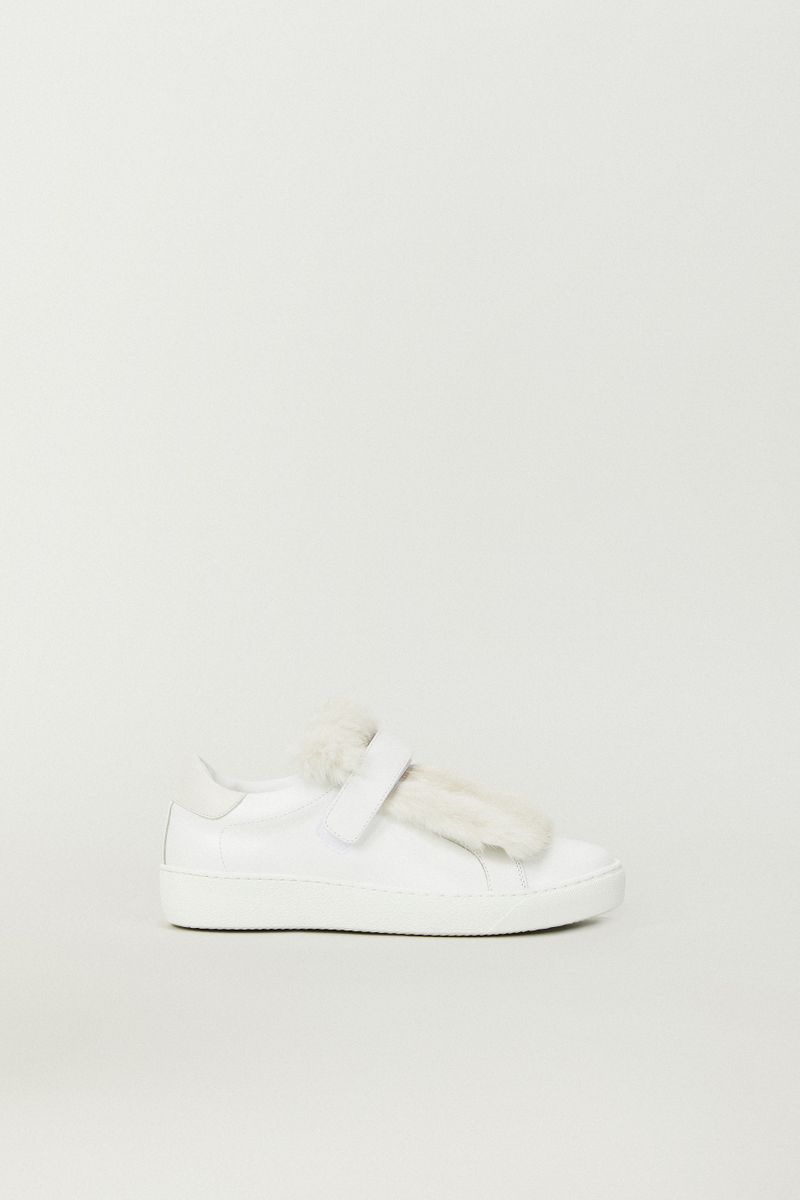 Leder-Sneaker 'Lucie' mit Felldetail Weiß