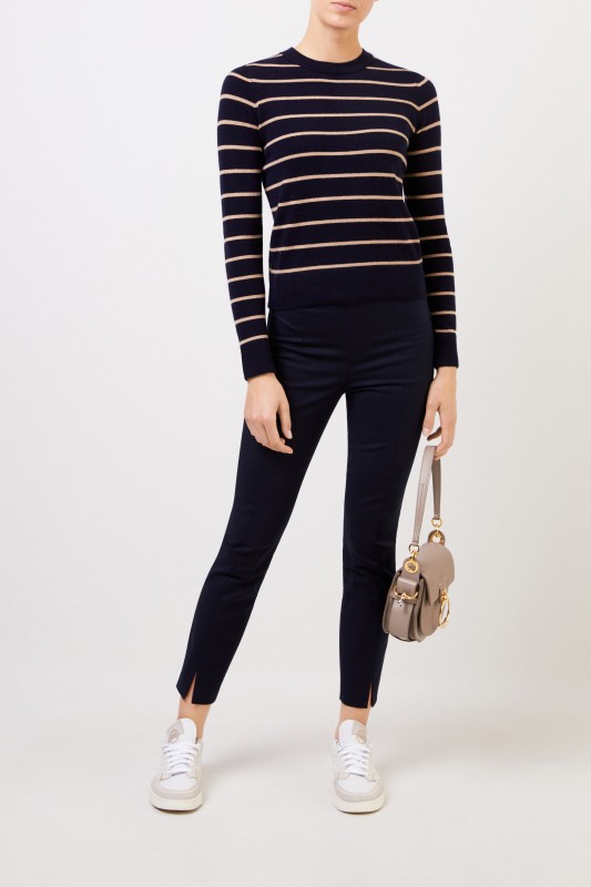 Vince Gestreifter Cashmere-Pullover Navy/Beige