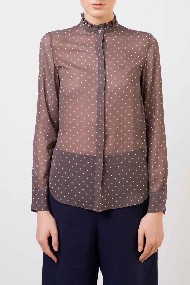 Seidenbluse mit Polka-Dots 'Mabel' Taupe