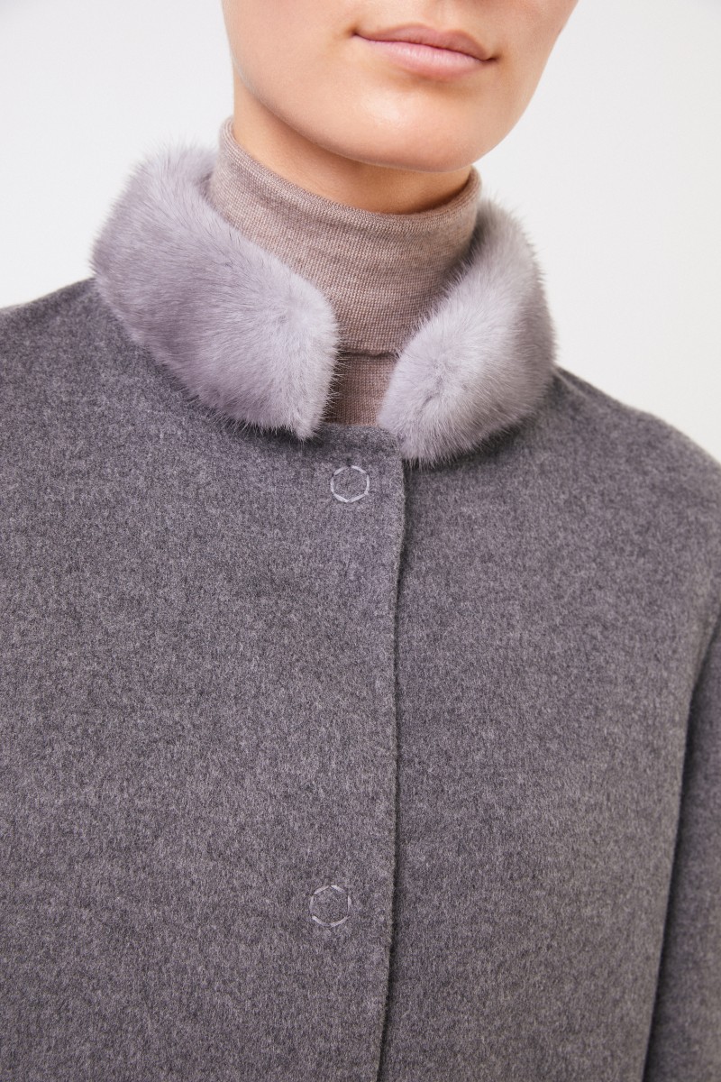 Manzoni 24 Wende-Cashmere-Wollmantel mit Nerzkragen Grau/Hellblau