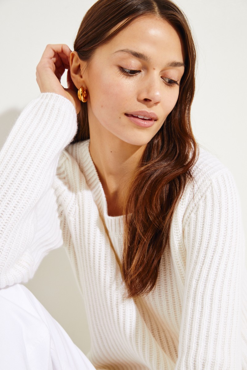Rippstrick Cashmere-Pullover Crèmeweiß