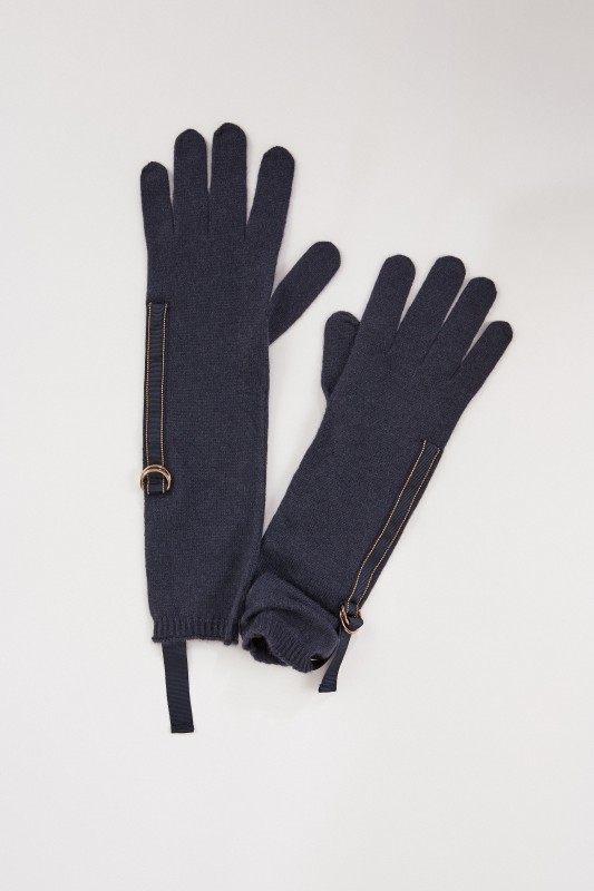 Brunello Cucinelli Cashmere Handschuhe mit Perlen-Details Marineblau