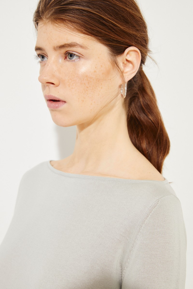 Baumwoll-Pullover mit Volants Salbei