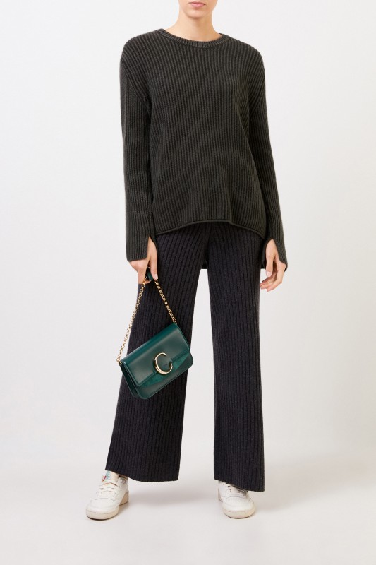 Iris von Arnim Langer Cashmere-Pullover 'Santorina' Dunkelgrün