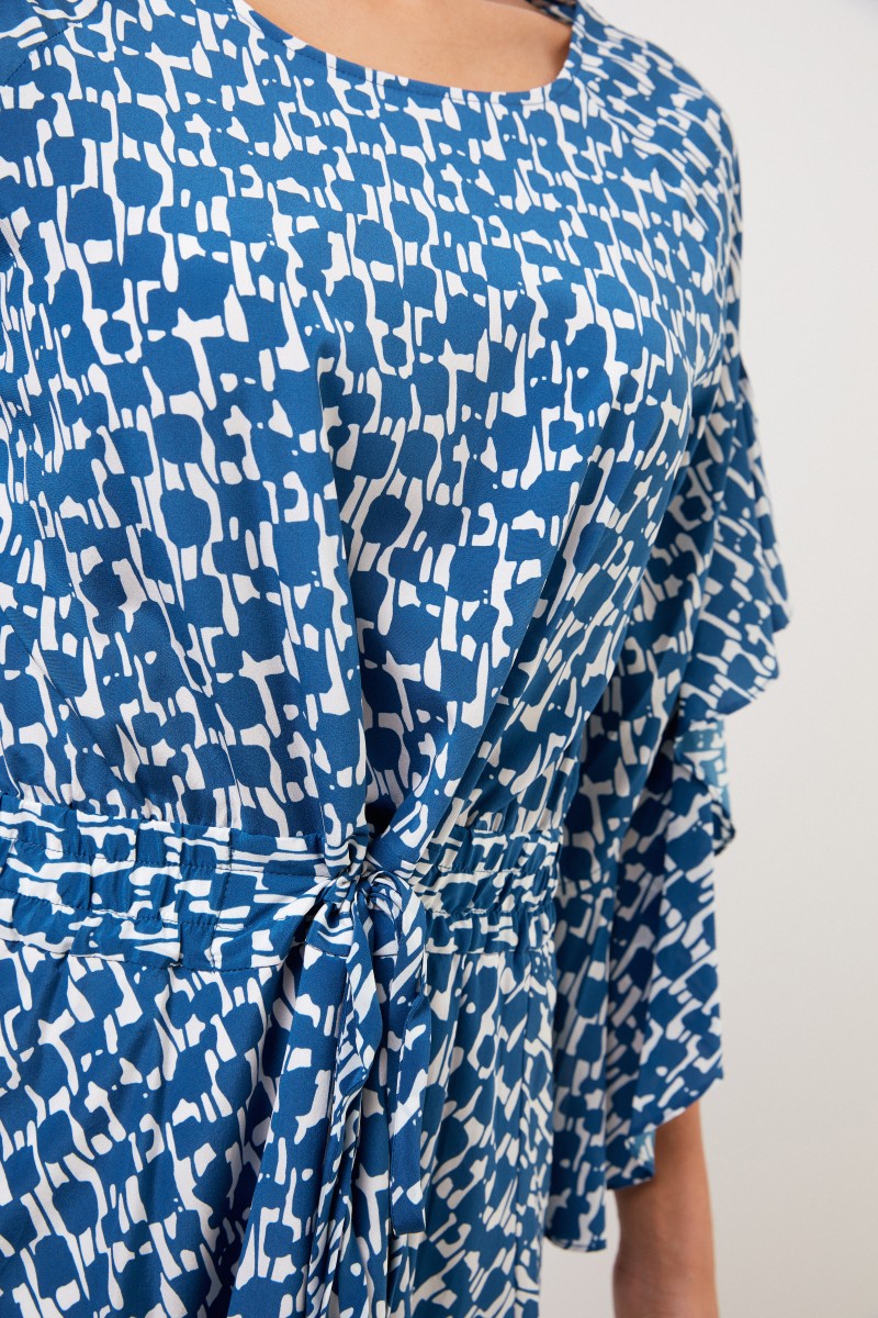 Seidenkleid mit Mustermix Blau/Weiß