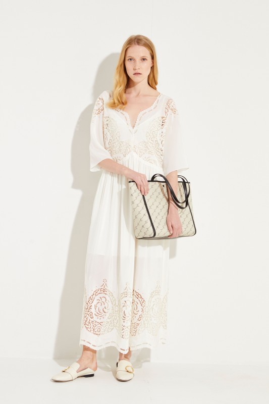 Seiden-Kleid mit Lochspitze Créme