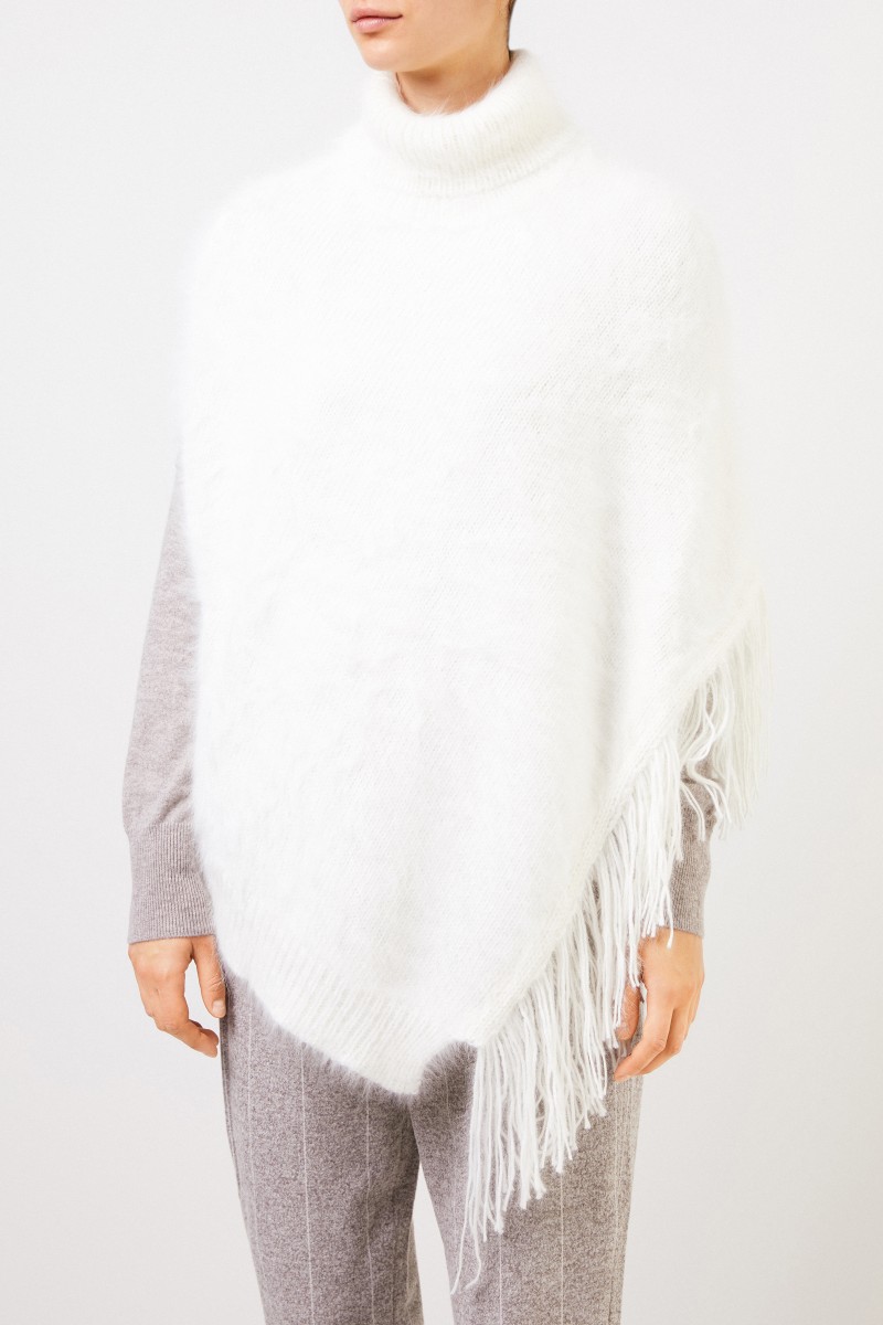 Fabiana Filippi Angora-Poncho mit Fransen Weiß