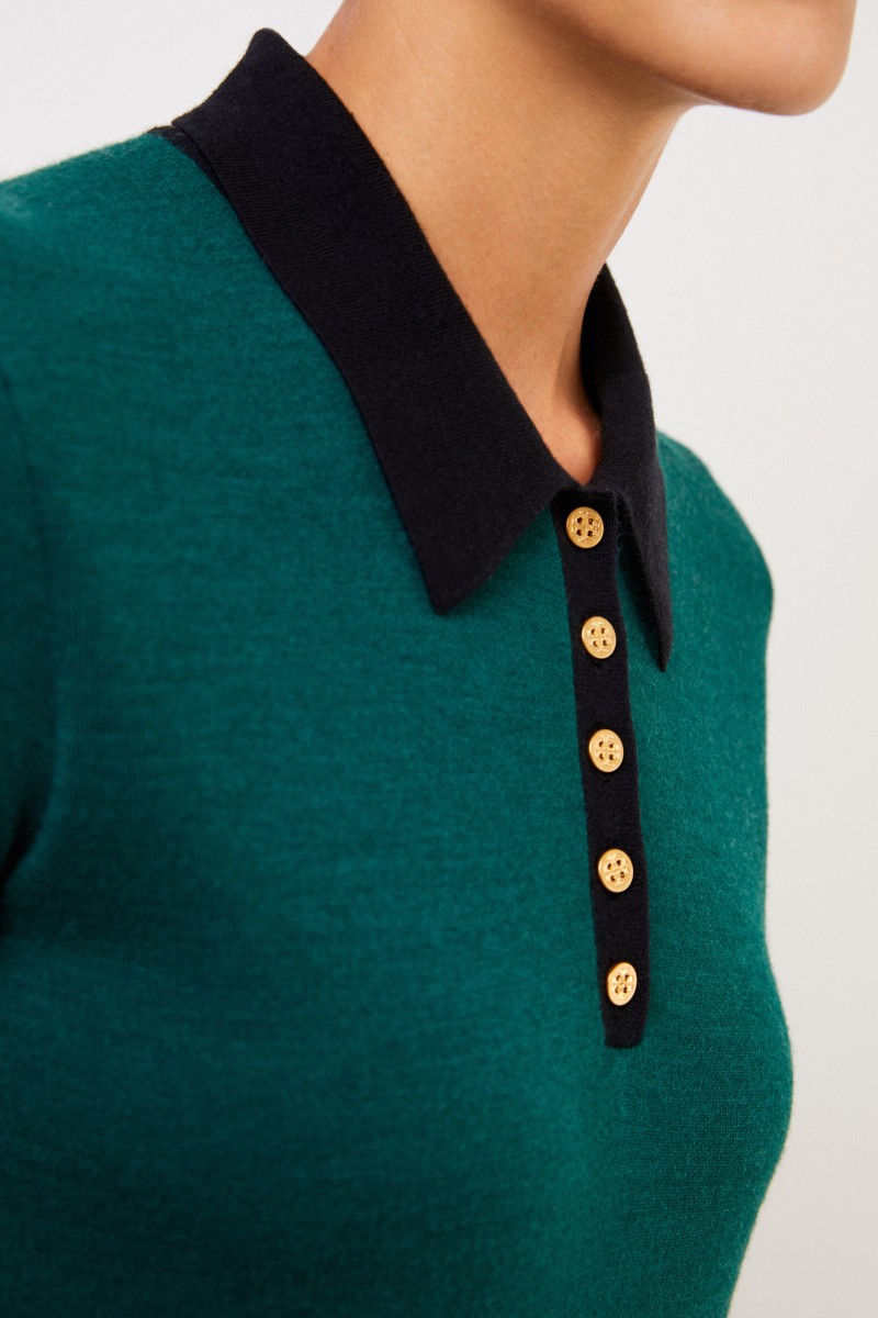 Tory Burch Woll-Strickkleid mit Kragen Blau/Grün