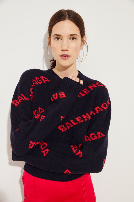 Cropped Wollpullover Schwarz/Rot