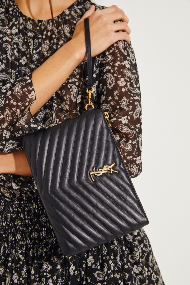 Gesteppte Leder-Clutch mit Logo Schwarz