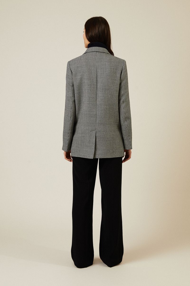 Wollblazer mit Hahnentrittmuster Schwarz/Weiß