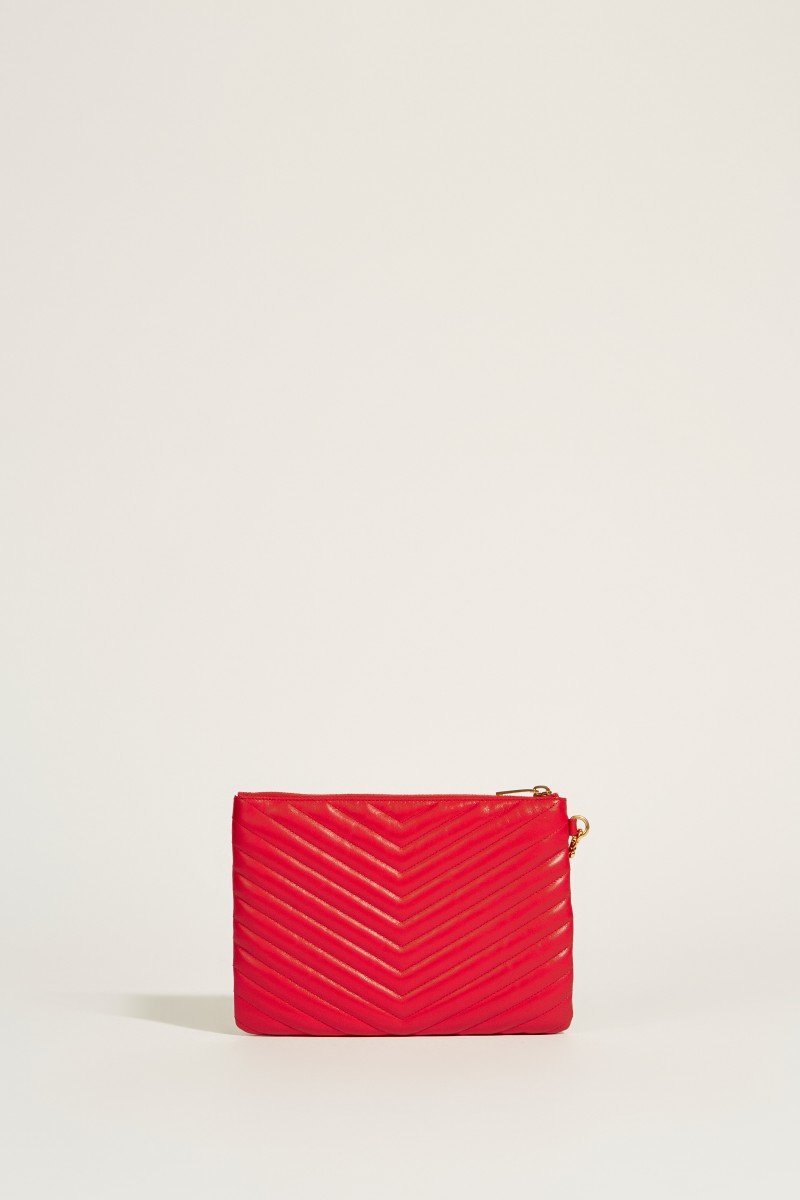 Gesteppte Leder-Clutch mit Logo Rot