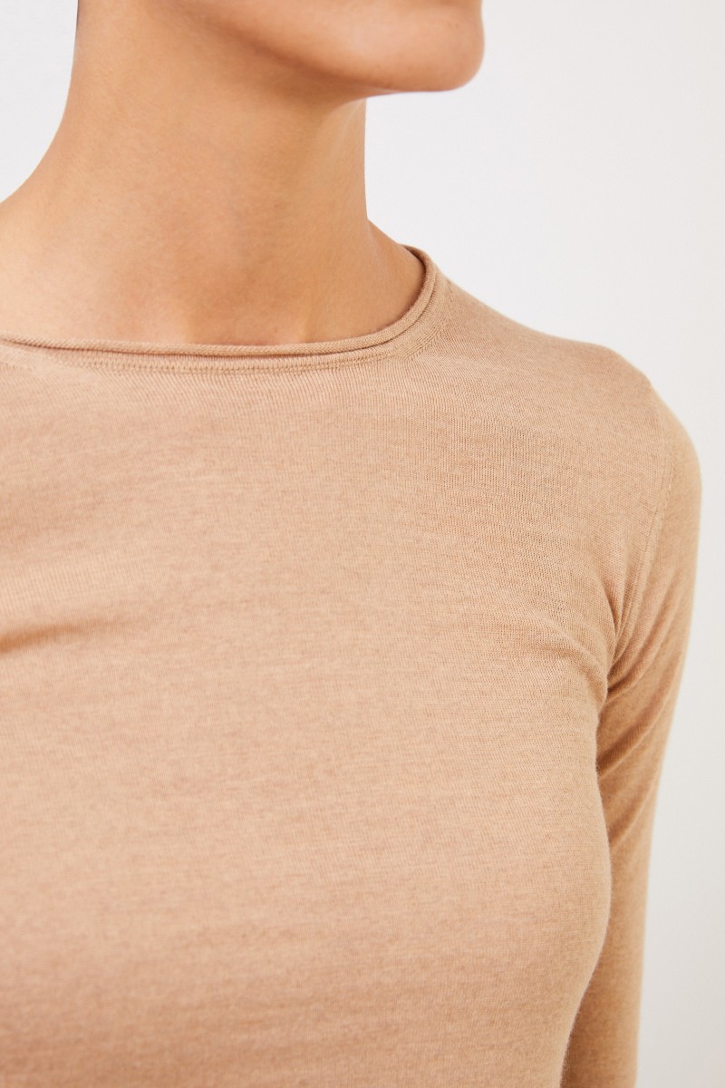 Woll-Longsleeve mit Detail Sand